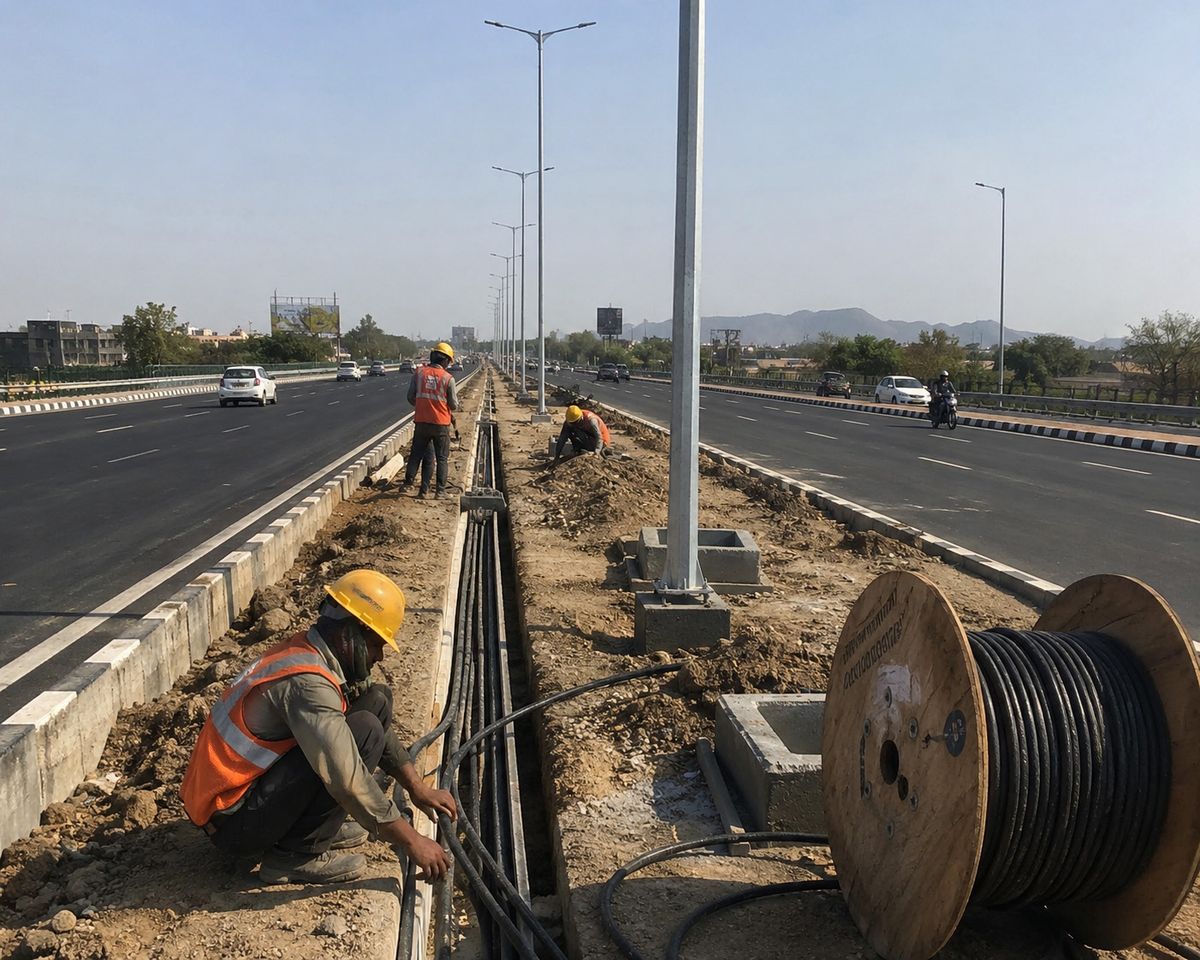 Cable laying along a highway