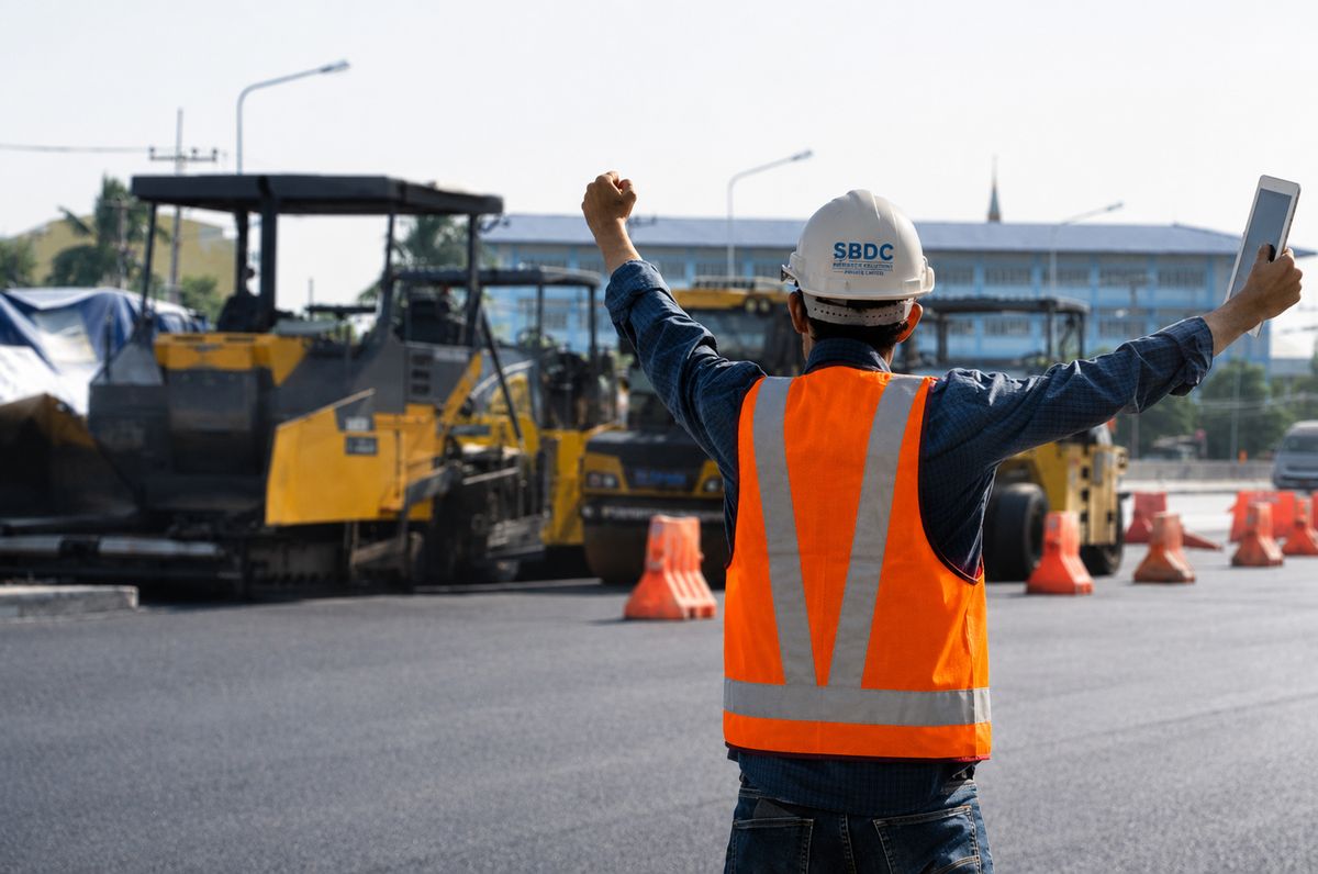 Site engineer guiding a paver