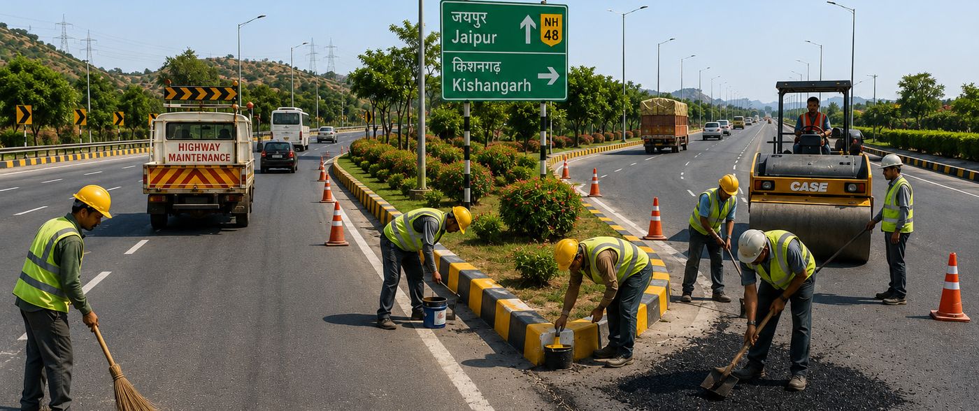 Maintenance crew at an NH-48 junction